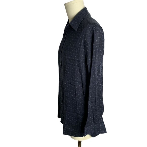 John Henry Button Up Long Sleeve Shirt M Black Blue Circles Cotton Collared - Picture 3 of 6